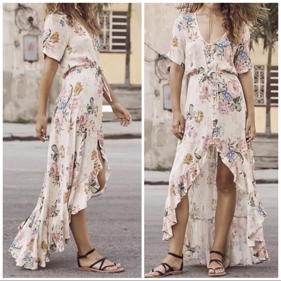 πΈ BOHEMIAN DRESS FLORAL MAXI HILO SWALLOWTAIL BOHO CHIC RUFFLE LONG BUTTON DOWN - Picture 2 of 16
